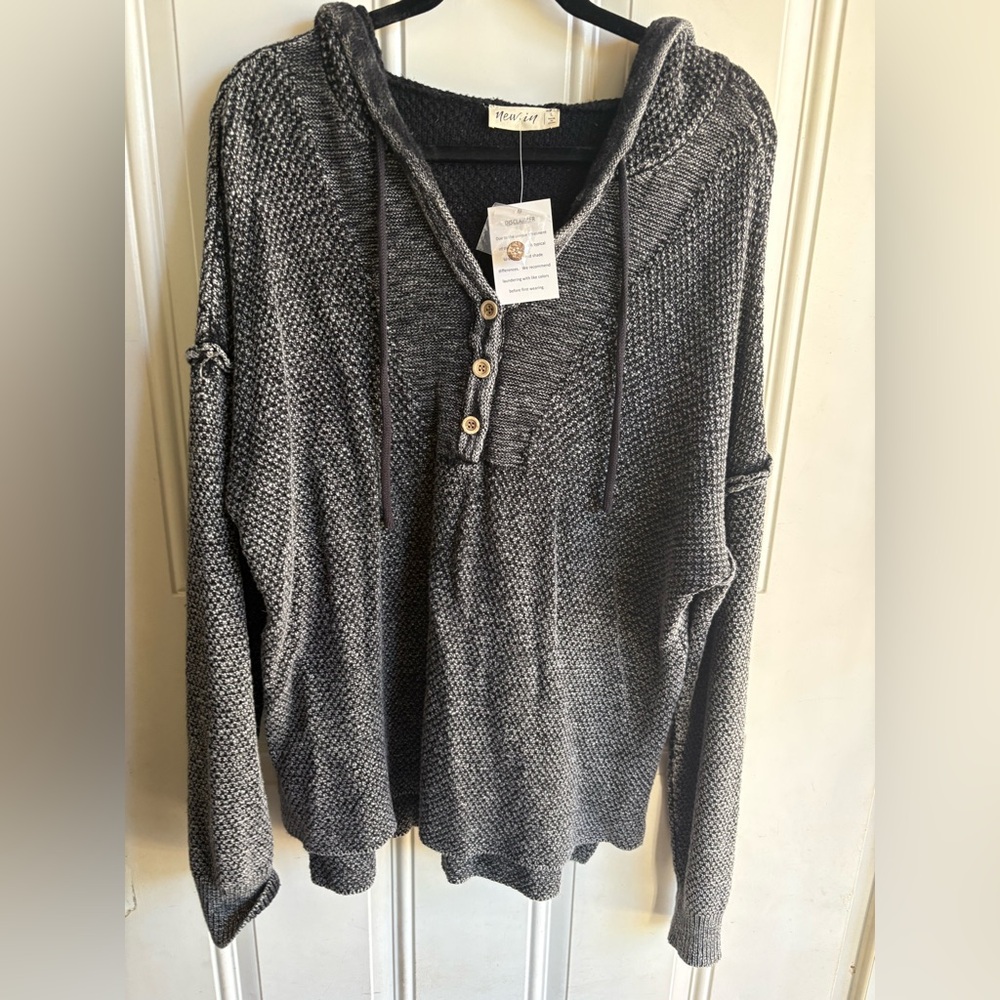 Black mineral/acid washed hooded sweater size large